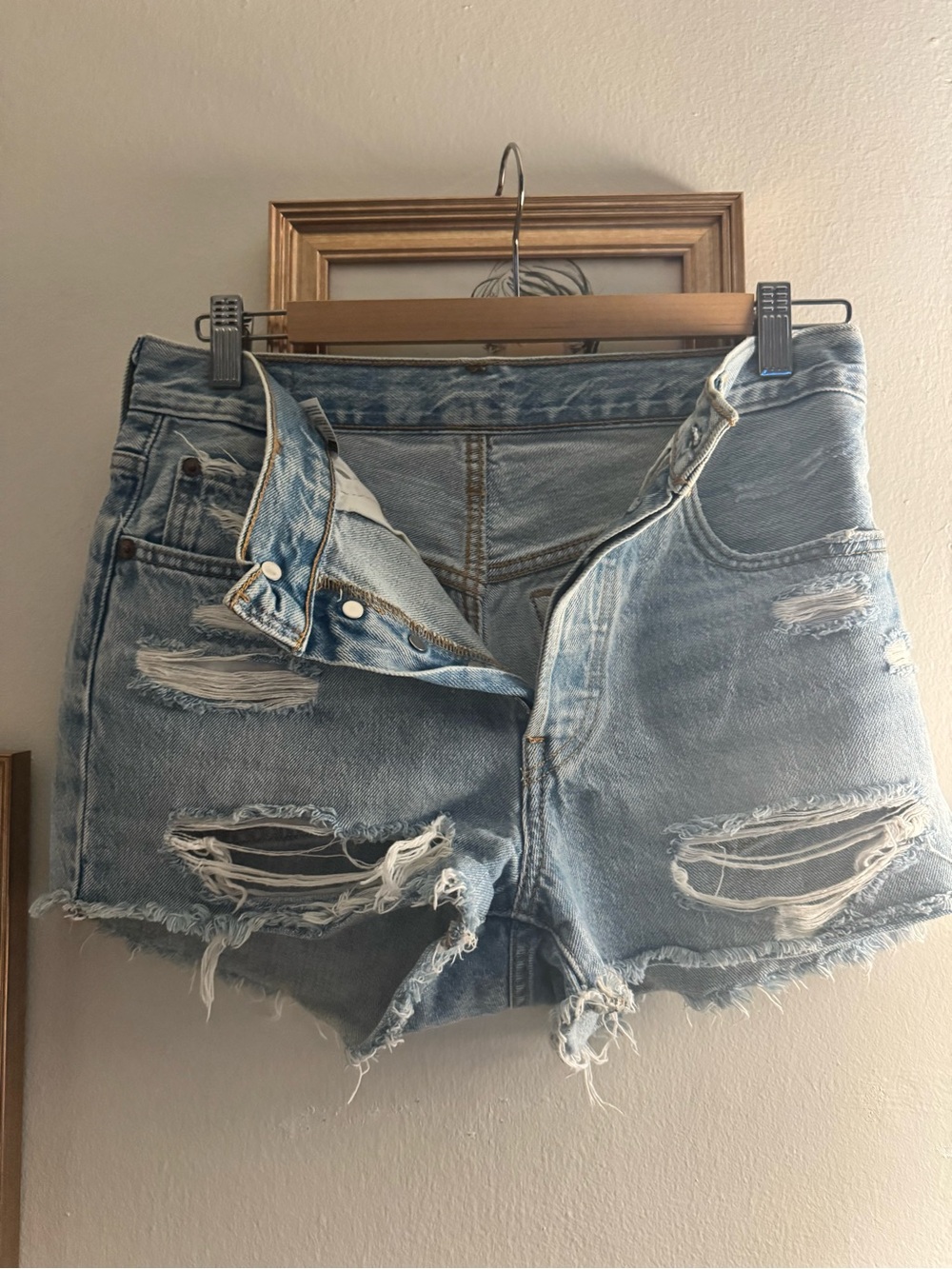 Levi's Light Blue Distressed Denim Cutoff Shorts